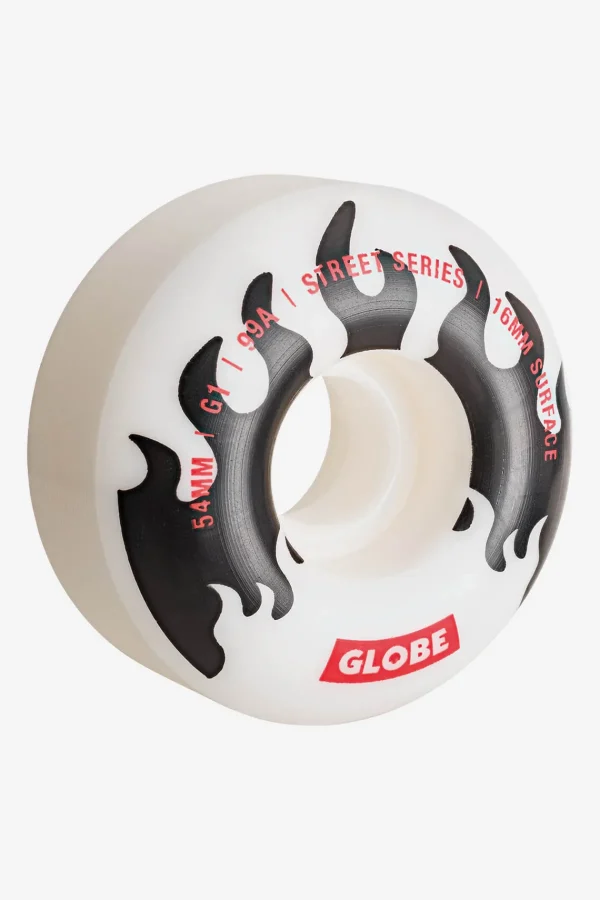 Globe Brand G1 Street - White/Black Flames - Skateboard Wheel 54mm < Wheels | Components