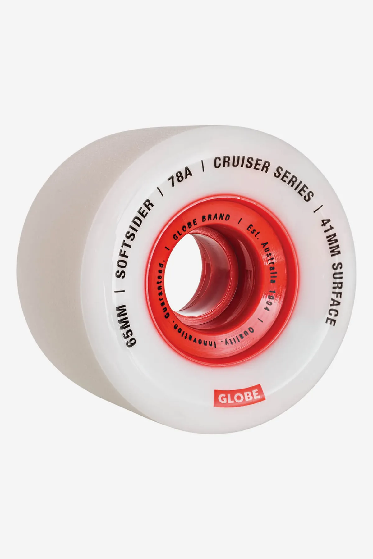 softsider__whitered__crui_0.webp Globe Brand Softsider - - Cruiser Wheel 65mm< Wheels | Components